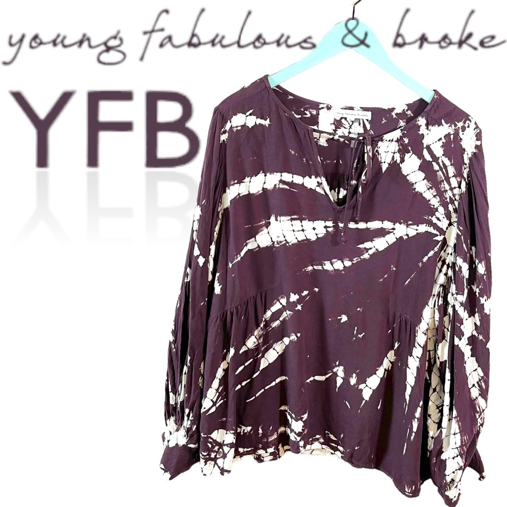 Young Fabulous & Broke Purple and White Tie-Dye Peasant Blouse
